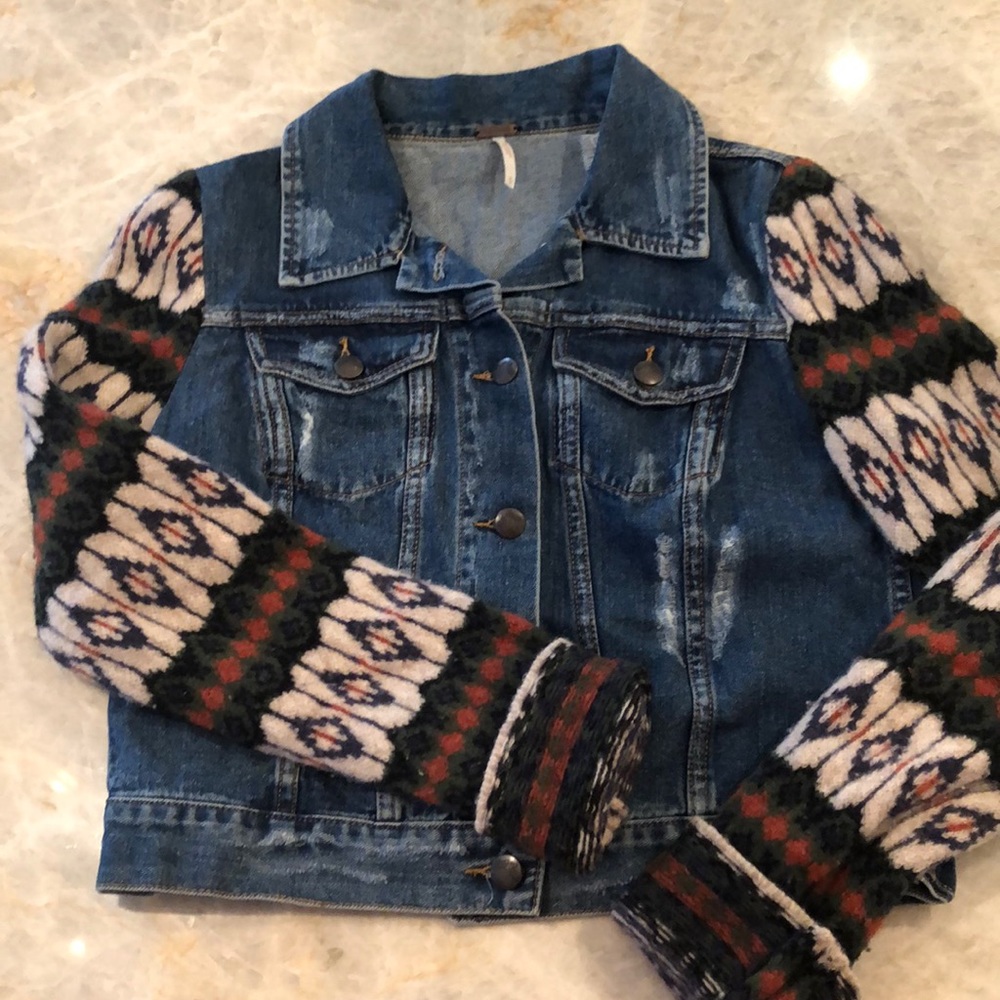 Free People distressed denim jacket